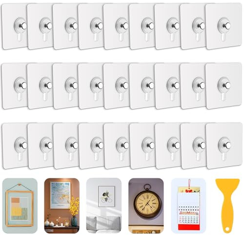 Haoh Lot de 30 Adhesif Accroche Tableau Sans Percer, Attache Cadre Adhésif Crochets pour Accroche Cadres Photo, Art Mural, Décoratives, Sans Trou(Transparent)