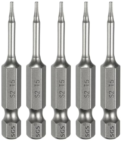 QUARKZMAN 5 Stück T5 Torx Bit Set Schraubendreher Bitsatz 1/4 Zoll Sechskantschaft 50mm Lang Magnetisch Hex Sechskant Ohne Loch Spitze Bohrer Bits S2 Stahl für Torx Schrauben Werkzeug