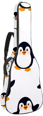 KengjuTesu 43 Zoll Akustikgitarre Softcase mit Rucksackgurt und 2 Taschen Pinguine Druck, keine Polsterung, Rucksack Wasserdicht Oxford Tuch Bassgitarre Gigbag für Konzertgitarre, Mehrfarbig 1