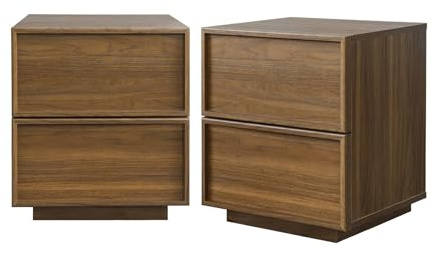 Alice's Garden sweeek - Lot de 2 Tables de Chevet Effet Bois 2 tiroirs Noyer L 42 x P 38 x H 48cm - Kuba