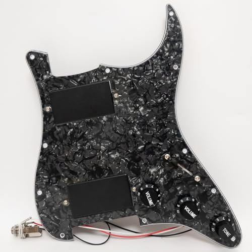 For Fender Strat Prewired Loaded Pickguard Set, Compatible with EMG-Style Active HH Pickups, Ceramic & Alnico V, Plug and Play Wiring Black