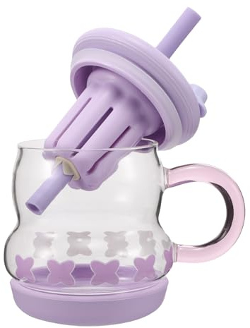 VANZACK Bicchiere in Vetro Resistente con Manico e Cannuccia Tumbler Versatile per Viaggio e Tè Capacità Media Design Facile da Usare per Ragazze e Uso Quotidiano