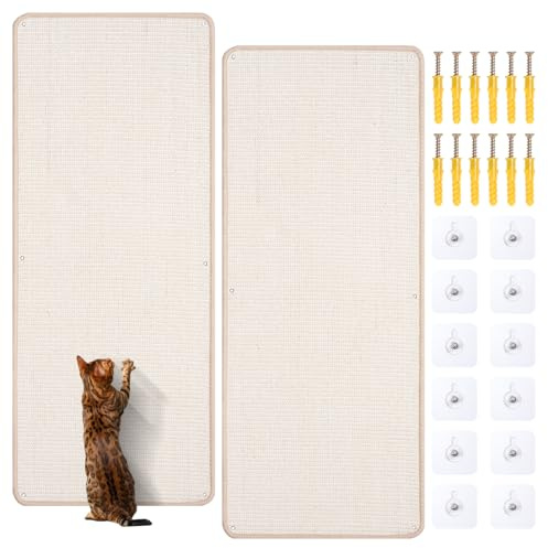 Novelfun 2 Stück Weiß Kratzmatte Natürliche Sisal Katzenkratzmatte 40x100CM | Flexibel Montierbare, zuverlässiger Kratzschutz für Wand, Möbel und Sofa, Innenbereich geeignet für alle Hauskatzen