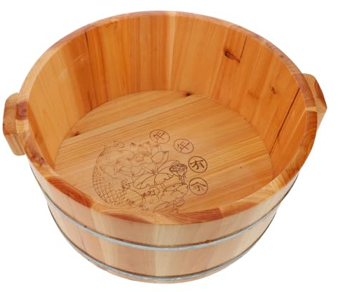 Cubo de Pedicura de Madera Marrón para Pies en Casa | Ligero y Portátil Asas, Almacenamiento Práctico, Uso en Sauna y Viajes, Remojo Cómodo