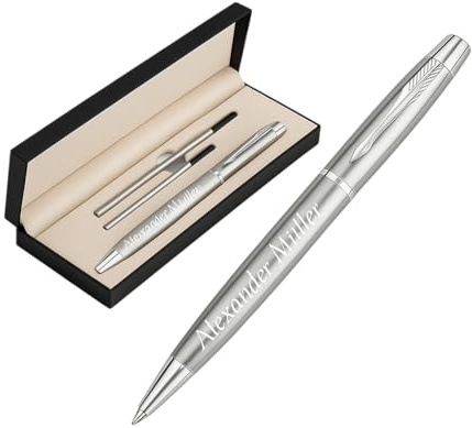 AKANX Kugelschreiber mit Gravur in Geschenkbox, Personalisierte geschenk, hochwertig, Geschenke für Männer Frauen Geburtstagsgeschenk Jahrestag geschenk für Ihn Sie Männergeschenke (Silber)