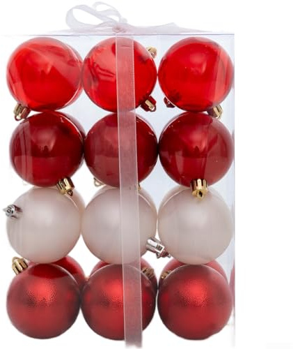 Weihnachtsbaumkugel-Set, 24 Stück, galvanisiert, Kunststoff, für festliche Dekoration zu Hause und Party, 6 cm (rot)