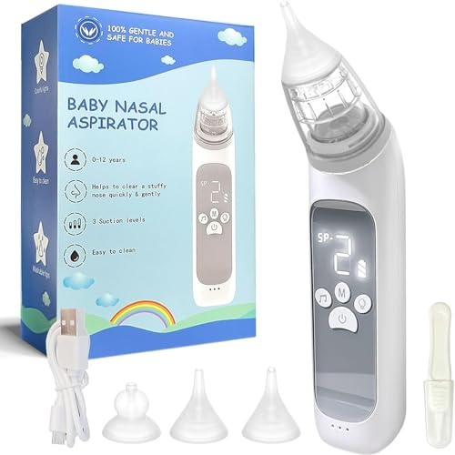 Aspiratore nasale neonato ,Aspiratore nasale elettrico- 3 livelli di aspirazione regolabile, ricarica USB, con musica rilassante