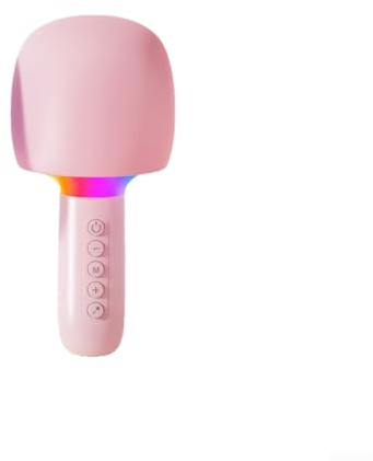 Mini micrófono inalámbrico de karaoke con luces LED, máquina de karaoke portátil, cabezal de micrófono capacitivo, batería recargable de 1500 mAh, compatible con teléfonos móviles y computadoras (rosa