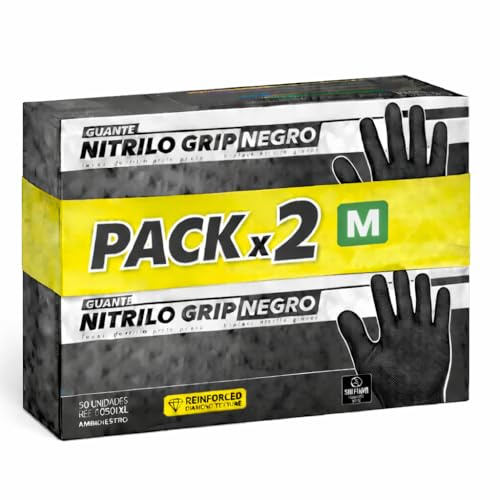 100 Guantes Nitrilo Diamantados Negros M - Guantes Trabajo (Sin latex)