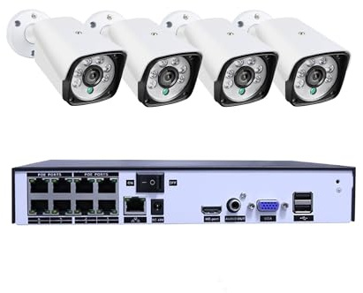 Systèmes de caméras de vidéosurveillance, H.265 + 4CH 4k 8MP POE Système De Sécurité Kit Enregistreur Rj45 Détection De Visage Caméra IP Extérieure Étanche CCTV Vidéo(None,8ch NVRX4 Cam 8.0MP)
