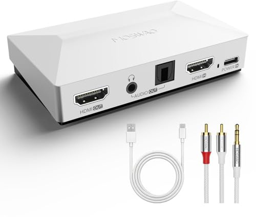 MOSWAG HDMI Audio Extractor, 4K60 HDMI to Optical 3.5mm AUX Audio Adapter Splitter Converter, White, Compatible with PS5, Switch, Blu-ray Player, Set-top Box, Windows, Mac, Smart TV,Projector(No ARC)