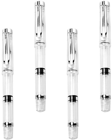 Lurrose Plumas de Pincel Recargables 4 Unidades para Caligrafía y Dibujo, Cuerpo Transparente Depósito de Tinta, Pincel de Fibra Sintética Suave, Adecuado para Pintura y Escritura