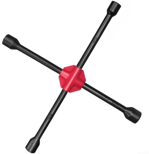 Springwillfly Llave cruzada de 500 mm para servicio de neumáticos con cuatro tamaños de enchufe estándar 17, 19, 21, 23 mm, compatible con coches, motocicletas, SUV y camiones