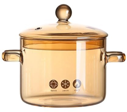 Olla De Vidrio | Olla De Vidrio Transparente Resistente Al Calor Con Tapa,Cacerola Para Guisar | Para Cocción Lenta Leche Pasta Sopa Hervir Microondas Té Vapor