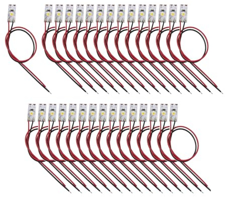 HAXIHA 30 Stücke 1-LED Hausbeleuchtung Modellbau Led Beleuchtung 12-18V LED Streifen Warmweiss mit Kabel 10cm Modelleisenbahn Beleuchtung 2835