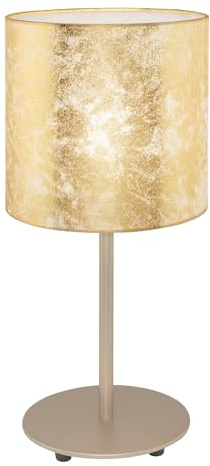EGLO Tischlampe Viserbella, 1 flammige Tischleuchte Vintage, Nachttischlampe aus Stahl und Textil, Wohnzimmerlampe in Champagner, Gold, Lampe mit Schalter, E27 Fassung