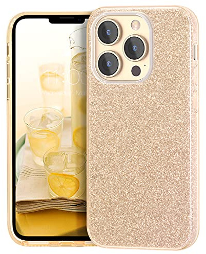 MATEPROX Glitter Case Compatible with iPhone 12 Pro Max/iPhone 13 Pro Max Case Anti-Slip Sparkly Bling Crystal Hard Protective Cover Cases for iPhone 13 Pro Max/iPhone 12 Pro Max-Gold