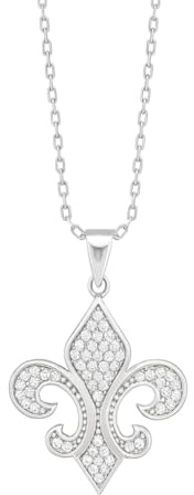 TALISMAN JEWELLERY Pendentif Argent Fleur de Lys et Oxyde de Zirconium Blanc - Symbole Reine Française - Symbole Médiéval - Chaîne Cadeau Incluse -
