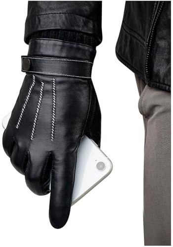 GSG SINCE 1998 Lederhandschuhe Herren aus echtem mit Futter Warm Kunstfell Gefüttert Touchscreen Lammfell Handschuhe Winter Schwarz M