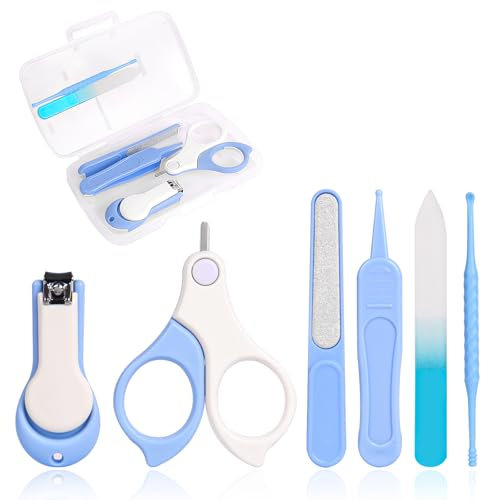 Vicloon Kit per La Cura Del Bambino, 6-in-1 Kit per Unghie Neonati, Set Manicure Neonati con Lima per Unghie in Vetro, Forbicine, Tagliaunghie, Lima per Unghie, Pinzetta e Pulisci Orecchie (Blu Scuro)