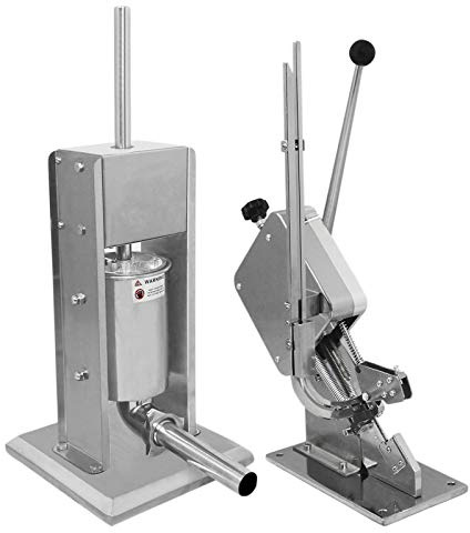 Monster Shop Wurstfüll- und Schermaschine-Set, vertikale Maschine, 5 l Fleischfüllungs-Set mit 5 Größen, professionelle Fülldüsen, Stahlabdichtung, Metzger, kommerzielle 2000 U-förmige Clips