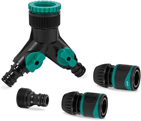 VONROC Juego de conectores de grifo de 2 vías - Conector de doble grifo - Incluye acoplamientos de manguera y adaptador de enchufe