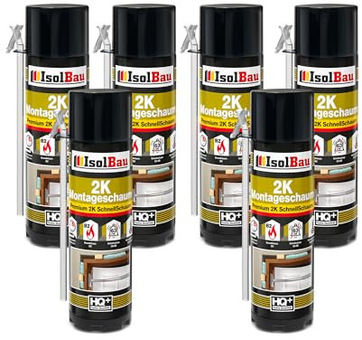 Isolbau 2K Montageschaum B2 Zargenschaum - Premium PU-Schnellschaum für Türen, Fenster, Dämmung & Montage - 6 x 400 ml