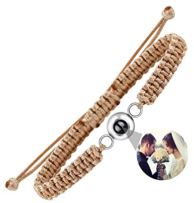 Nergaebe Personalisiertes Foto Armband mit Bild im Inneren Personalisiertes Fotoprojektions-Armband Türkis Kreis Foto-Armbänder im Inneren für Frauen/Männer/Paare/Freunde