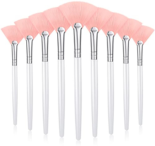 9 pennelli a ventaglio per maschera facciale, morbidi pennelli applicatori | Pennelli per il viso, applicatore per maschere facciali, manico in legno, setole morbide, facili da pulire, non cadono