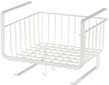 MISNODE Cestini da Cucina Sospesi,Cesto per Ripiani in Filo Metallico Bianco,Salvaspazio Organizzatore di Stoccaggio Sotto Ripiano per Cucina, Ufficio, Dispensa, Bagno, Armadietto(#2)