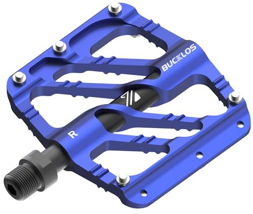 BUCKLOS Mountainbike-Pedale, flach, 3 Kugellager, CNC-Mountainbike-Pedale für Erwachsene, Fahrradplattform, Aluminiumlegierung, rutschfestes Pedal für Gravel-Bike/BMX, 9/16 Zoll (blau)