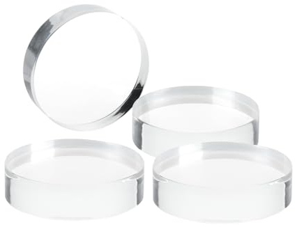 KCGANI 4-Piece Acrylic Round Blocks - Clear Edge Polished Display Base - Cylinder Trophy Base for Table Showing Collectibles