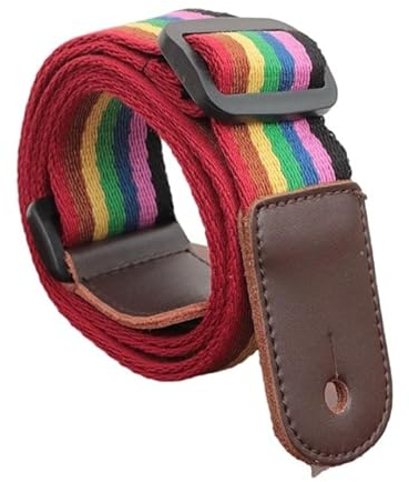 THAYLA Breiter 40 mm Regenbogen-Baumwoll-Kleingitarrengurt, Akustik- und Echtleder-Enden für Ukulelengurt, Länge verstellbar 80–120 m
