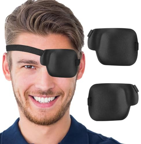 EOUIAV 2 Pezzi 3D Nera Benda perAdulti Bambini, Cinghia Regolabile Occhi, Patch Regolabile per Occhio per L'amliopia e Lo Strabismo, Sinistra+Destra