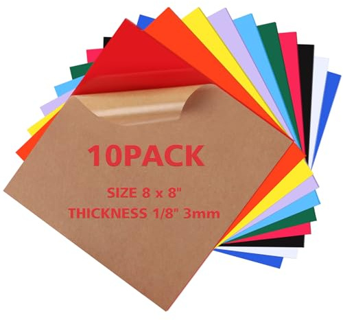 Adrattnay Acrylic Sheets 1/8 Thick, 10Pcs 8 x 8 in Acrylic Sheets 3 mm for Laser Cutting, Opaque Colored Acrylic Panel with Protective Paper for Laser Engraving Material DIY Crafts