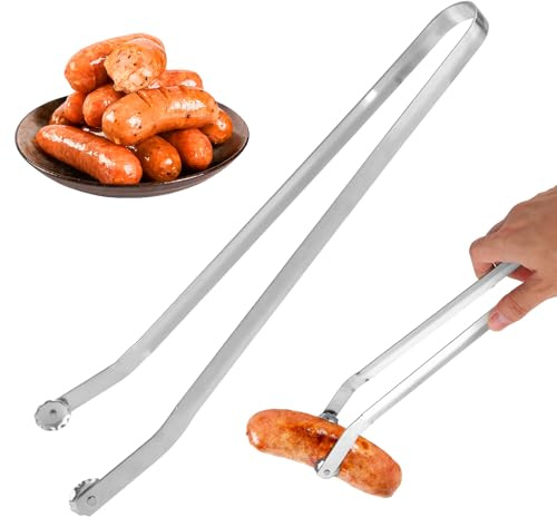 BBQ Sausage Turning Tongs, 15.15in Hot Dog Tongs Food Tongs Stainless Steel Kitchen Tongs Steak Clamp Grill Tongs Long Cooking Grilling Tongs Multipurpose Gripper Bread Clip for Home Outdoor Barbecue