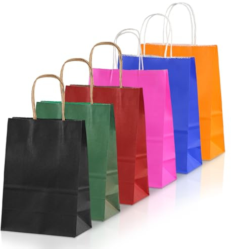 oupados 18 Stück Geschenk Tüten Papiertüten Bunt Geschenktüten Klein Geeignet für Weihnachtsgeschenke Geburtstagsgeschenke Süßigkeiten-Snack-Beutel 22 x 15 x 8cm