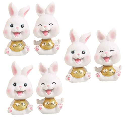 TOPBATHY 6 STK Kaninchenautoverzierung Kaninchen mit wackelndem Kopf Osterhasen-Statuen Auto Innenraum Auto Innendekoration Spielzeuge kleines Häschendekor Kaninchendekorationen aus Harz