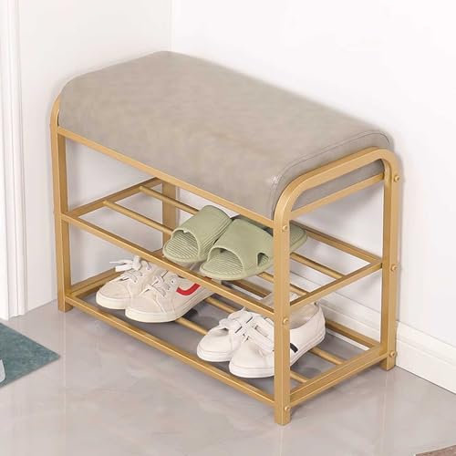 Schmale Schuhbank mit Stauraum, Schuhregal aus Metall, mit Sitzfläche für Eingangsbereich, Schlafzimmer, Bettende, kleine Ottomane für kleine Räume