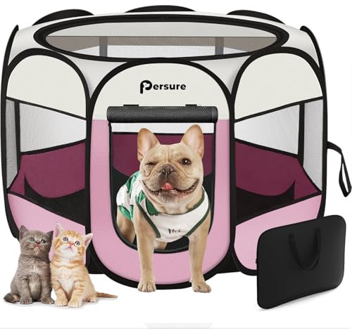 Laufstall für kleine Hunde, Welpen, Haustier, Katze, Laufstall für kleine Hunde/Katzen/Kaninchen, Hundezelt, Käfig für drinnen und draußen, tragbare Pop-Up-Hundehütte mit Tragetasche (Rosa, Medium)