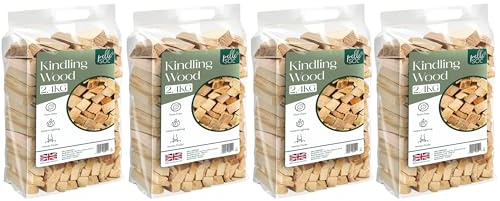 Pelle & Sol Kindling Wood 4 Pack x 2.4 Kg (9.6 Kg Total) – Kiln Dried Fire Wood, Smokeless Fire Logs, Instant Light, Long-Burning Heat Logs for Wood Burner, Firewood, BBQ & Pizza Oven