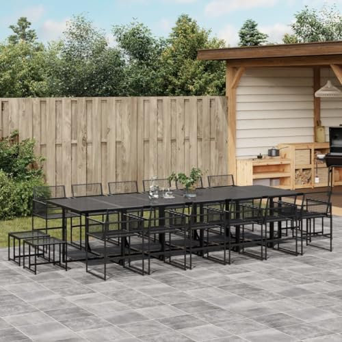 Homgoday Set da pranzo da giardino 17 pezzi rattan sintetico nero, sedia tavolo cucina esterno terrazza patio balcone mobili tipo 1