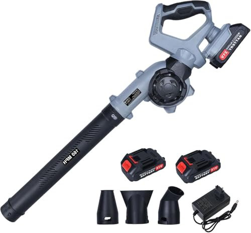 Leaf Blower, 680W 24V Electric Cordless Leaf Blower with 2×1500mah Battery, 5 Speed High Powered Handheld for Garden Yard Leaf Blowing Snow Removal (grey)