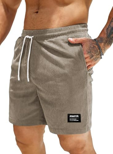 HMIYA Corduroy Shorts Herren Kurze Hosen Baumwolle mit Taschen | Sommer Freizeitshorts,Elastischer Bund,Sommerhose für Freizeit,Strand und Stadt
