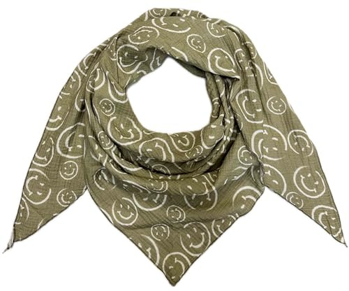 Smiley Smile Dreieck Schal aus 100% Baumwolle Frühling Unisex Uni Fashion Stola Tuch Übergangszeit Italy Sommer Strickschal Strick Tuch Happy