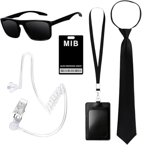 TOEECY 6 Pièces Ensemble Costume Agent Sécurité Professionnel Casquette Lunettes Aviateur Badge Cravate Oreillette Déguisement Adulte
