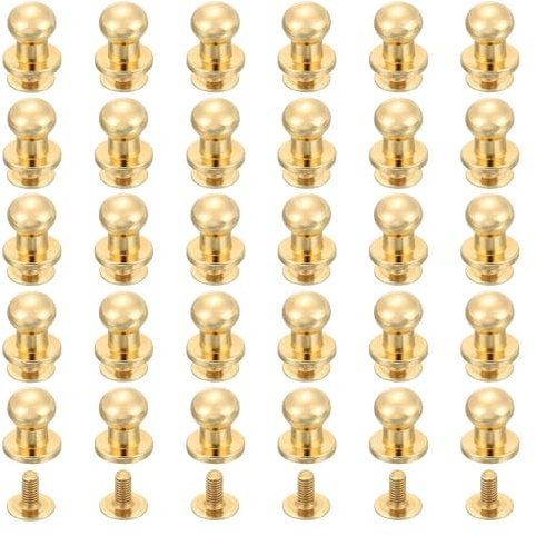 sourcing map 60Pcs 6mm Chicago Screws Round Head Button Leathercraft Rivets for DIY Leather Crafting Decoration Handbag Shoes Belt Repair, Light Gold