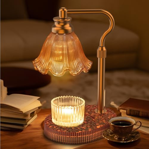 WYghyronic Lámpara Calentadora de Velas con Altura Ajustable - Calentador de Cera Regulable de 4 Niveles sin Llama, Función de Temporizador y Diseño Elegante en Múltiples Colores (Brown)