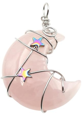 KACCDE Pendentif en forme de croissant d'étoile enveloppé de fil de fer - Tendance - Pendentif lune et étoile - Pierre naturelle - Accessoire pour un usage quotidien