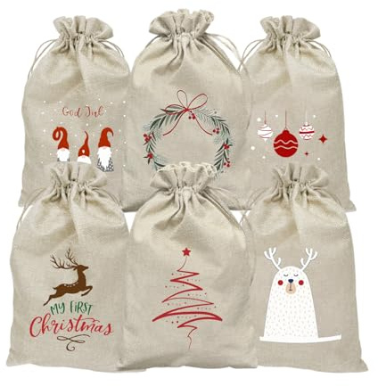 Sacchetti Regalo Natale Medi Juta 20x30,6 Pezzi Sacchetti Natalizi Per Regali Juta Tessuto,Buste Regalo Natale Per Piccoli Regali,Bustine Regalini Fine Festa Bambini Per Caramelle Biscotti